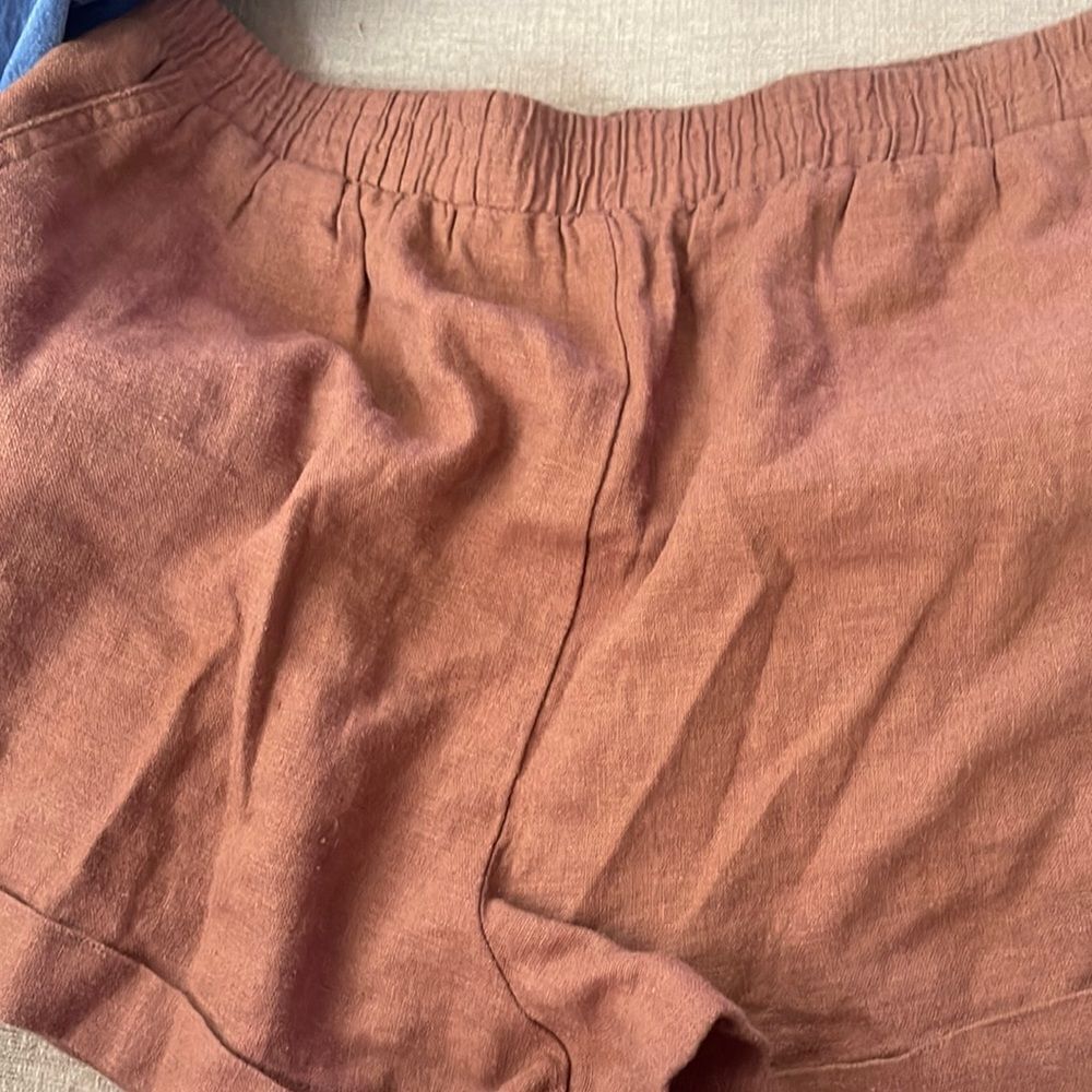 Forever 21 Rust Brown Linen Blend Cuffed Shorts - Picture 2 of 7